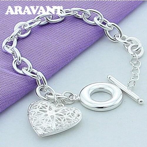 925 Jewelry Silver Plated Bracelets Chains With Love Heart Bracelet For Women Valentines Day