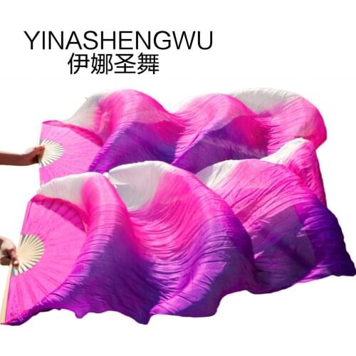 100% Silk Belly Dance Fans Stage Performance Gradient Colour Dance Accessories Belly Dancing Silk Fans
