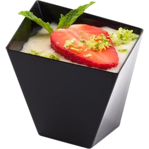 Free Shipping Party Wedding Suppliers, Disposable Plastic Tableware, 75*72mm/150ml Black Mini Twisted Dessert Cup, 50/Pack