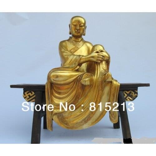 Bi00324 Tibet Buddhism 100% pure Bronze 24K Gold Ksitigarbha sit Stool Buddha Sstatue