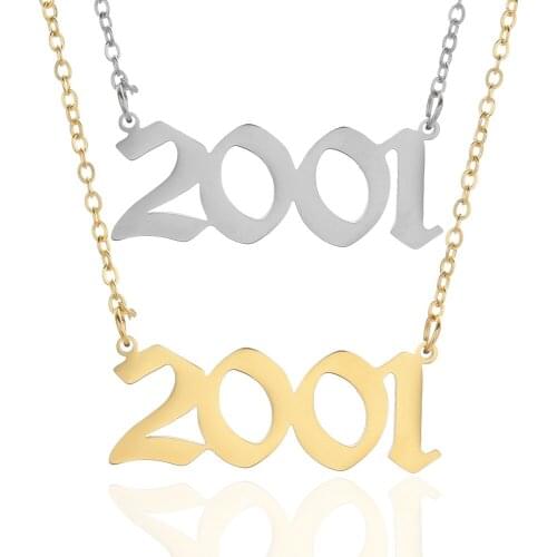 Stainless Steel Year Number Custom Necklaces Pendants For Women Men Gold Silver Long Chain Male Female Necklace Fashion Jewelry