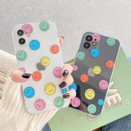 Phone Case For iPhone 12Pro 12Mini 12 11Pro Max X XR XSMax 7 8 Plus SE 2 Stylish Side Smiley Face Clear Soft TPU Shockproof Case
