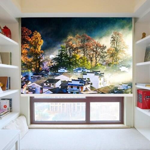 Tipiace Hd Digital Printing Pastoral Countryside Style Half Shade Full Shade Custom Made Roller Blinds for Dinning Study Room