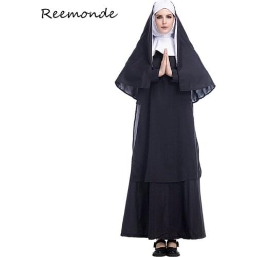Virgin Mary The Nun Costumes For Women Sexy Black Long Skirt Nuns Cosplay Costume Arabic Religion Monk Ghost Uniform Halloween