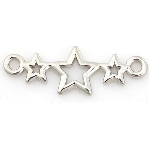 DoreenBeads Fashion Zinc Based Alloy Connectors Pentagram Star Silver Color Jewelry DIY Finding Accessories 25mm x 9mm, 4 PCs