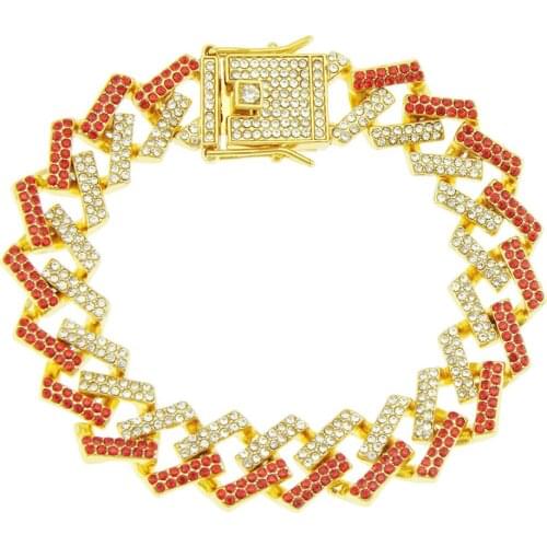 European And American Hip Hop Cuba Chain Full Diamond Hand Adornment Bar Mens Bracelet Hiphop Fashion Trendsetter Jewelry 15mm