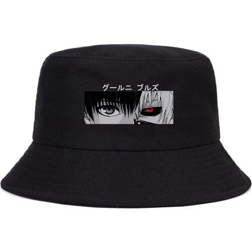 Harajuku Tokyo Ghoul Kaneki Ken Eyes Anime Print Summer Hat Women Men Panama Bucket hat Cap The Design Flat Visor Fisherman Hat