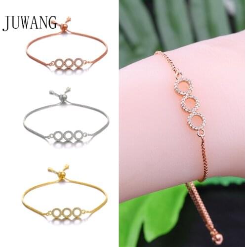 JUWANG 2020 New Fashion Bracelet Bangles Jewelry Cubic Zirconia Crystal Three Circle Charm Adjustable Chain Bracelets For Women