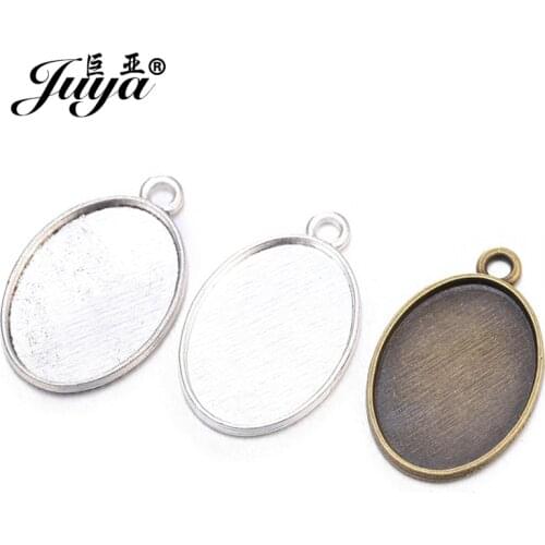 JUYA 10pcs 18x25mm DIY Jewelry Making Oval Cabochon Base Cameo Trays Bezel Charms Pendant Necklace jewellery Crafts Accessories