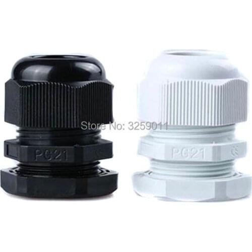 10PCS Cable Glands PG 21 Black White Waterproof Adjustable Nylon Connectors Joints With Gaskets 13-18mm For Electrical Appliance