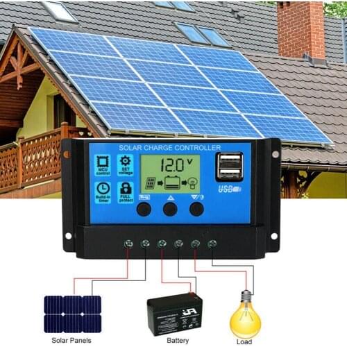 10A/20A/A30A/40A/50A/60A Solar Charge Controller Auto Solar Controller Display Dual 12V/24V LCD Charge Solar Panel Smart US S8J4