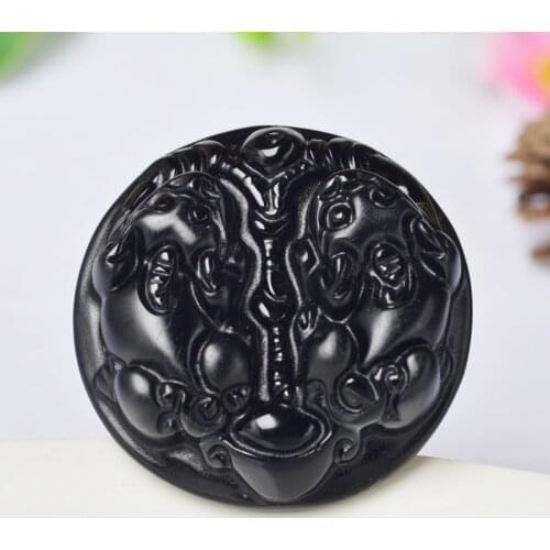 Beautiful Handwork Natural jade Black Obsidian Carved PiXiu Safety Lucky Pendants Necklace Fine Fashion Jewelry