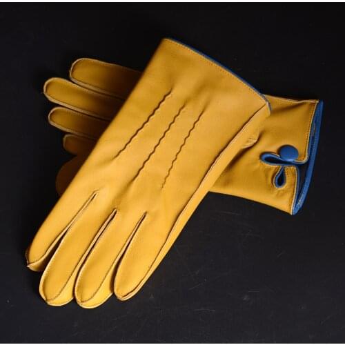 Mens Real Leather Vegetable Tanned Leather Winter Warm Tan Wrist Button Driving Short Gloves