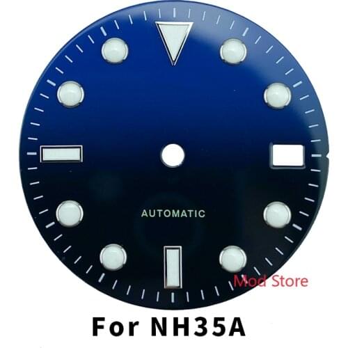 NEW Arrival 28.5mm Half Blue Black Sterile Enamel Dial Copper Part SKX Mod SUB Style Fit NH35A Mov't Super Blue Luminous