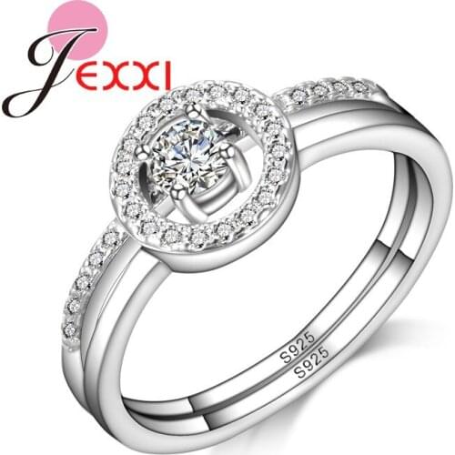 New Arrival Trendy Round Style Women S925 Stamped Silver Rings Jewelry Engagement Rings With Luxury Rhinestone Crystal