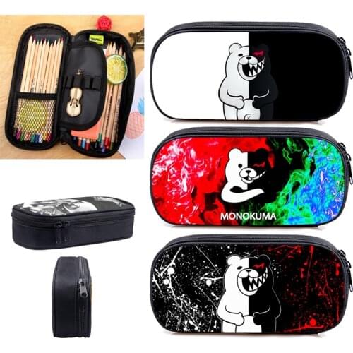 3D Print Cartoon Anime Danganronpa Monokuma Pencil Case Women Cosmetic Bag Zipper Make Up Box Kawaii School Supplies Stationery