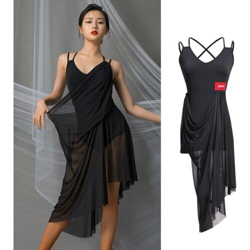 Latin Dance Dress Female Adult Sexy Suspenders Ballroom Dance Clothes Latin Competition Clothes Practice Black Clothing VO1072