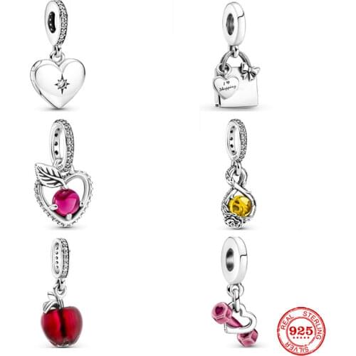 New Silver 925 Dog Sparkling Purple Cat Dumbbells Dangle Charm Bead Fit Original Pandora Bracelet Pendant DIY Jewelry For Women