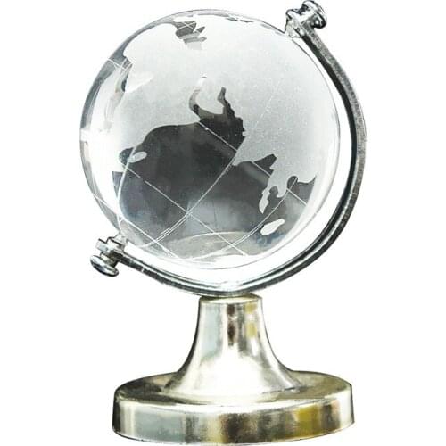 Practical Crystal Glass Frosted World Globe Stand Paperweight Home Desk Wedding Decorate