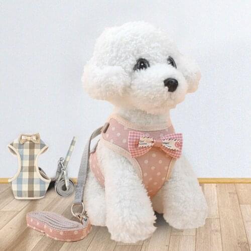Summer Autumn Pets Dogs Harnesses Leashes Set Breakaway Vest style Breathable Plaid Dot Walking Dogs Harnesses Pets Supplies