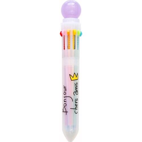 1pcs Cartoon Crown Multi Color Ballpoint Pen Crystal ball 10 Refill In 1 Spot Liner Marker Office School student supplies F976