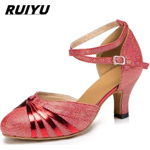 Dance shoes Latin Salsa Tango Ballroom Performance Womens Sports Dance High Heels Red Black Silver