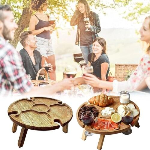 Wine Table Original Wooden Outdoor Beach Tables Folding Picnic-table With Glass Holder 2 In 1 Wine Glass Rack Outdoor Wine Table