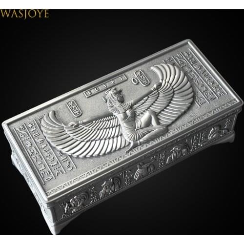Vintage Metal Art Craft Ancient Egypt Style Jewelry Box Necklace Bracelet Rings Storage Case Trinkets Gift Organizer Home Decor