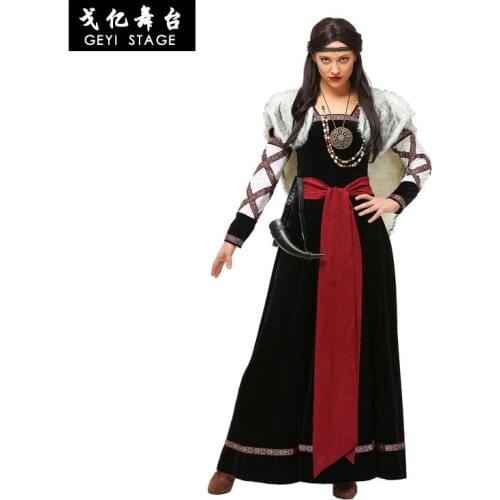Adult Women Medieval Viking Pirate Costume Carnival Costume Cosplay Halloween Women Long Dress Pirates Outfits Costume