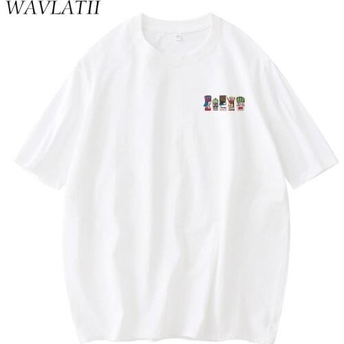 WAVLATII Women Summer Blue Tees Lady Cotton Short Sleeve T shirts Female White Black Streetwear Tops WT2132