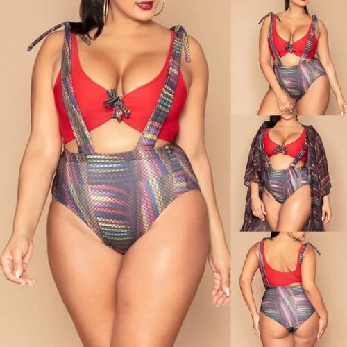 1-4XL Womens Fashion Printed Split Tank Top With Sexy Trendy Large Size Swimsuit bikini cintura alta High elasticity fashion F4
