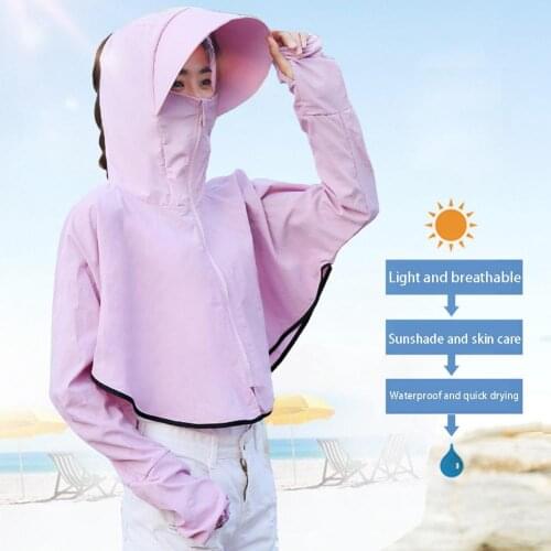 SolidColor Women Anti-UV Sun Shade Long Sleeve ShawlHat Outdoor Cycling Cap Safety Protection Visor Shield Stop The Flying Spit