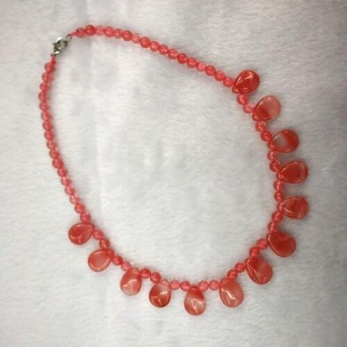 1PC Strawberry Quartz Natural Stone Round Beads String Teardrop Pendant Necklace Colorful Energy Healing Necklace Dropshipping