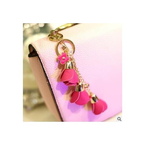 100pcs/lot fedex fast charm fashion leather rose flower key chain cute tassel flower key chain women key ring