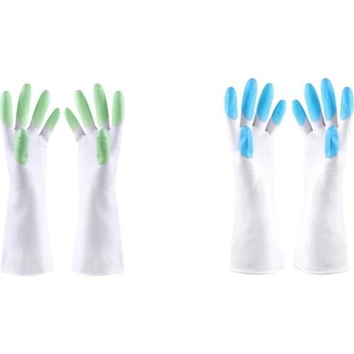 2Pair Kitchen Silicone Cleaning Gloves Magic Silicone Dish Washing Gloves Green & Blue