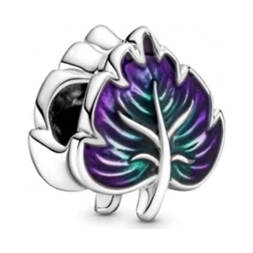 2021 New Autumn Charm Original S925 Sterling Silver Purple Green Leaf Charms Beads Fit Bracelets And Necklace DIY Accessories