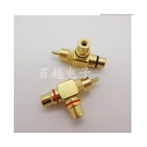 3pcs High-grade pure copper lotus adapter Pure copper RCA one revolution two female conversion head T-shaped lotus adapter