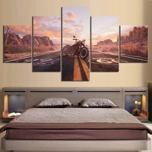 5Pcs Road Numbers Route 66 Motorcycle Poster Wall Artwork Canvas HD Printed Oil Painting Home Decor Living Room Modular Picture