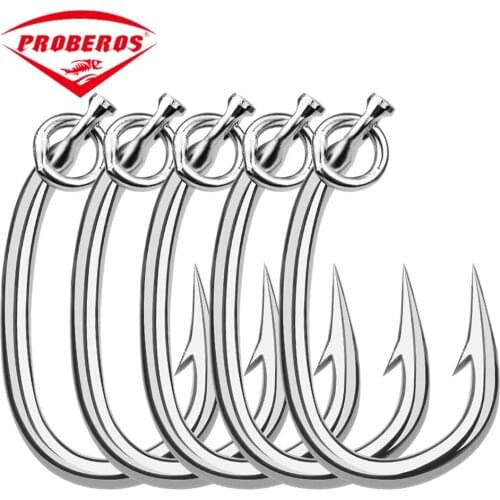 5PCS Tuna Hook sea fishing stainless steel hook with barbed tuna hook sea water corrosion resistant boat fishing big fish hook