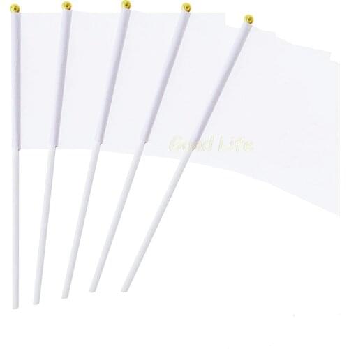 50 pcs/Lot Hot Sale 14X21CM blank white handwave flag small waving flag hand banner poly writable Flag