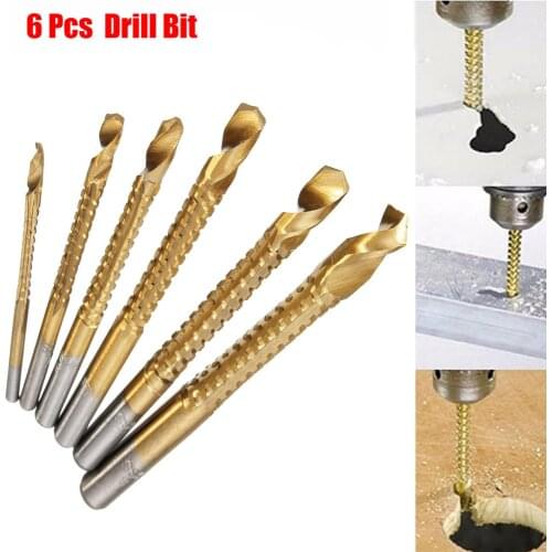 6pcs New 3-8mm Titanium Coated HSS Drill Bit Electric Drill Plastic Wood Hole Grooving Drill Saw Carpenter Woodworking Tools