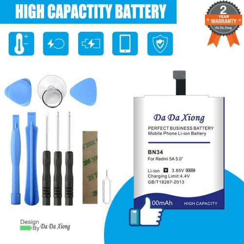 Da Da Xiong Original Phone New Battery BN34 for Xiaomi Redmi 5A 5.0" Replacement Battery 4400mAh High Capacity Phone Batteries