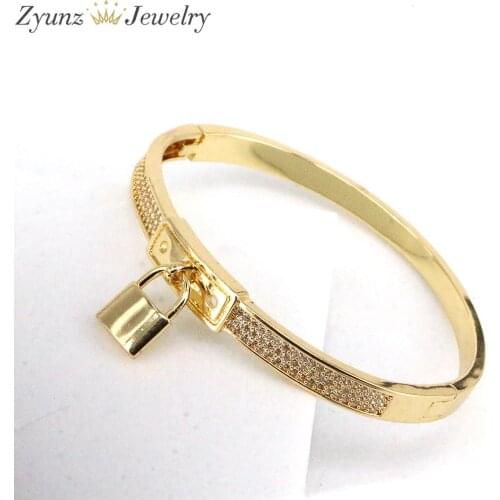 3PCS, Gothic Metal Copper Padlock Charm Bracelets Female Lock Bangles for Women 2021 Charm Gold Color Lock Jewelry