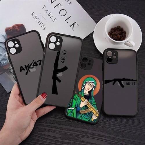 Phone Case For iPhone 12 11 Mini Pro XR XS Max 7 8 Plus X AK47 Gun Coque Simple black white Matte transparent cover