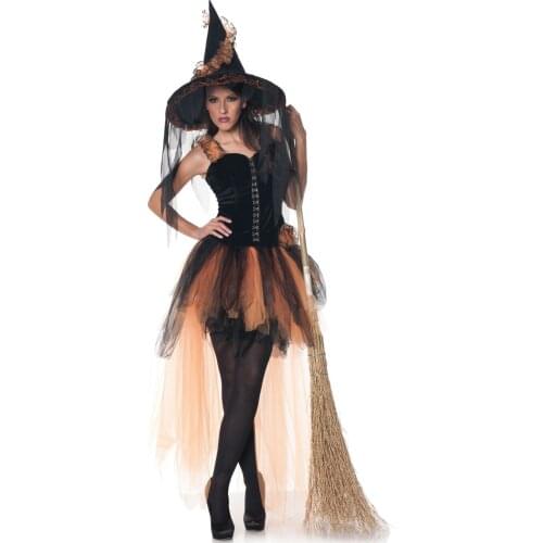 UTMEON Black Orange Fashion Design Lace Cosplay Witch Dress Halloween Witch Net Yarn Carnival Party Fairy Tale Witch Dress