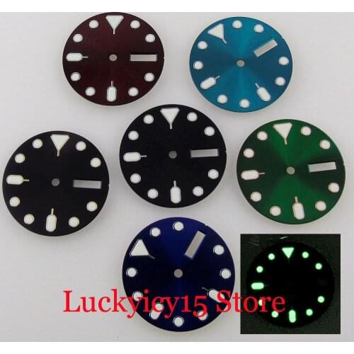Sterile Blue/Green/Black 28.5mm Watch Dial fit NH36A Luminous Index Calendar Date Window