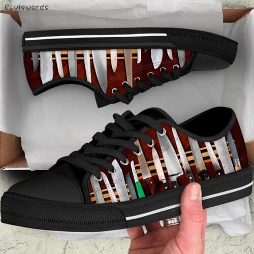 ELVISWORDS New Fashion Vulcanized Shoes Chef Accessories 3D Printed Light Breathable Low Top Flats Classic Women Casual Sneakers