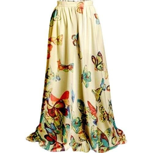 European and American Chic Maxi Long Skirts for Women 2021 Vintage Floral Butterfly Print High Waist Beach Bohemia Casual Wear