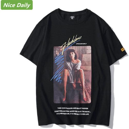 NiceDaily Short-Sleeved Mens T-shirt Pullover Round Neck Beauty Printing Couple All-Match Loose Casual Black White Simple Style