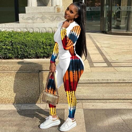 Printed Long-sleeved T-shirt with Casual Pants Suit Patchwork Jogger Femme Tracksuit Sport Two Piece Women Set Drop Shipping